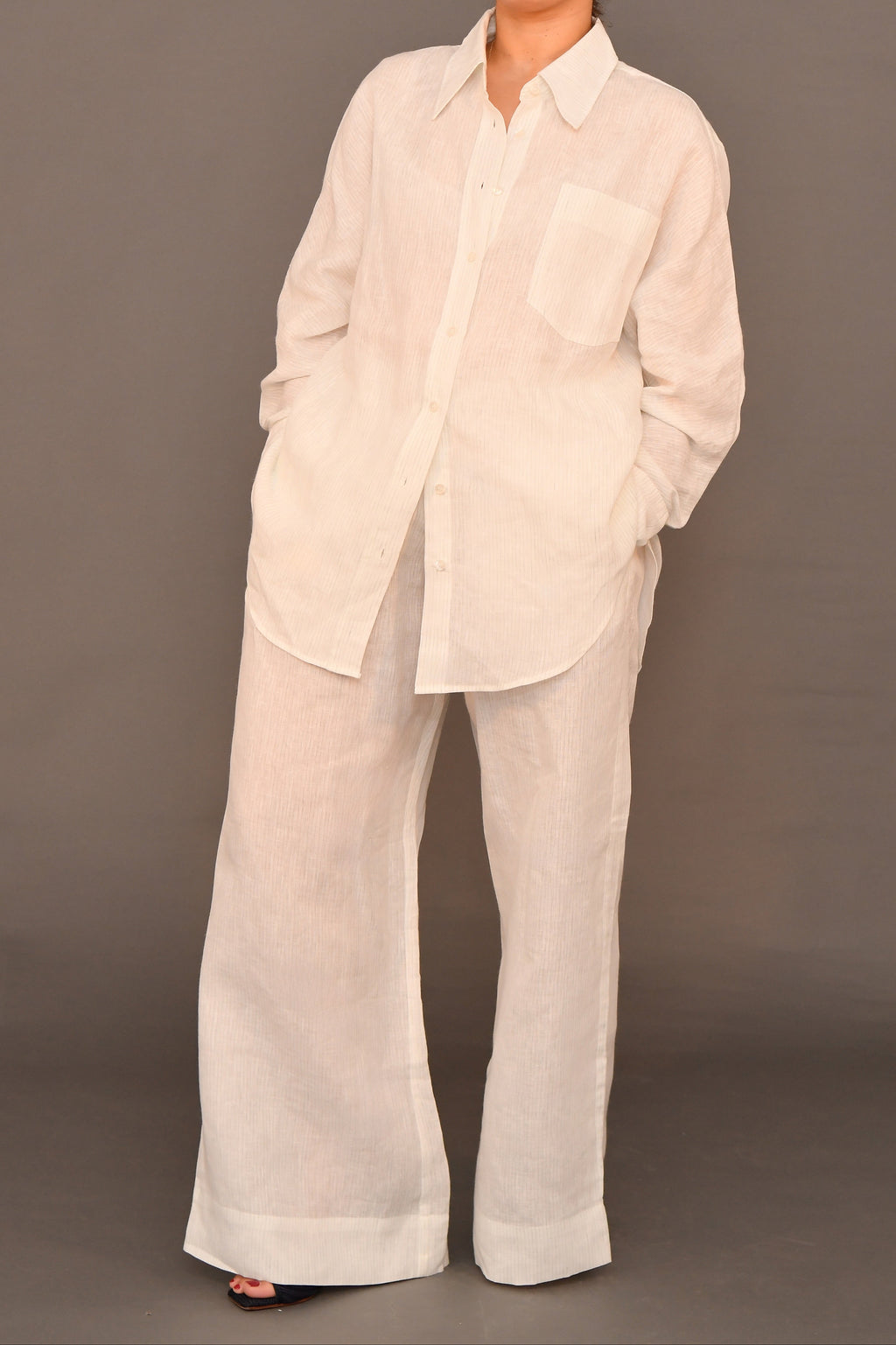 Set No.01 - White & Blue-green striped Linen
