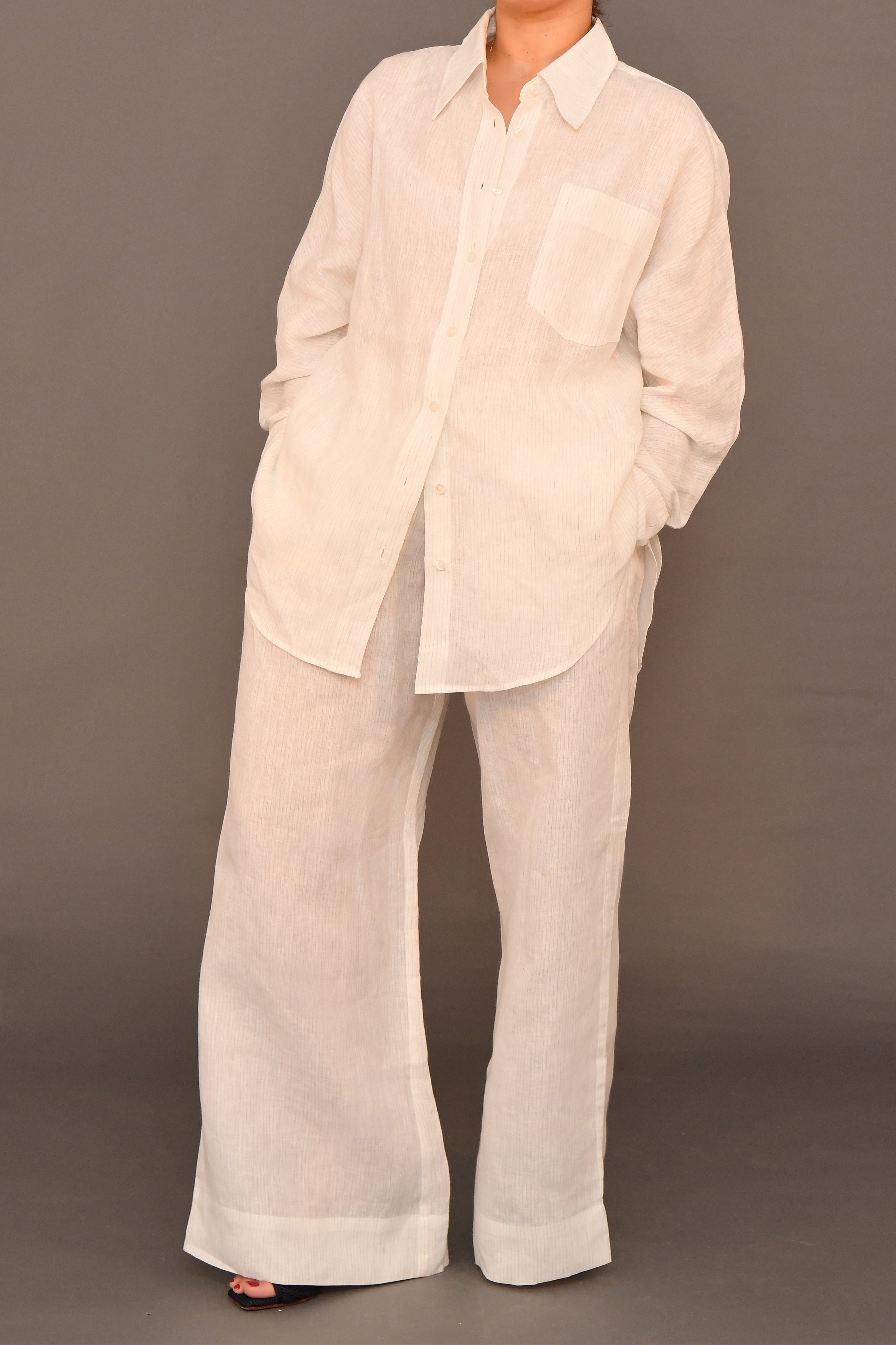 Set No.01 - White & Blue-green striped Linen