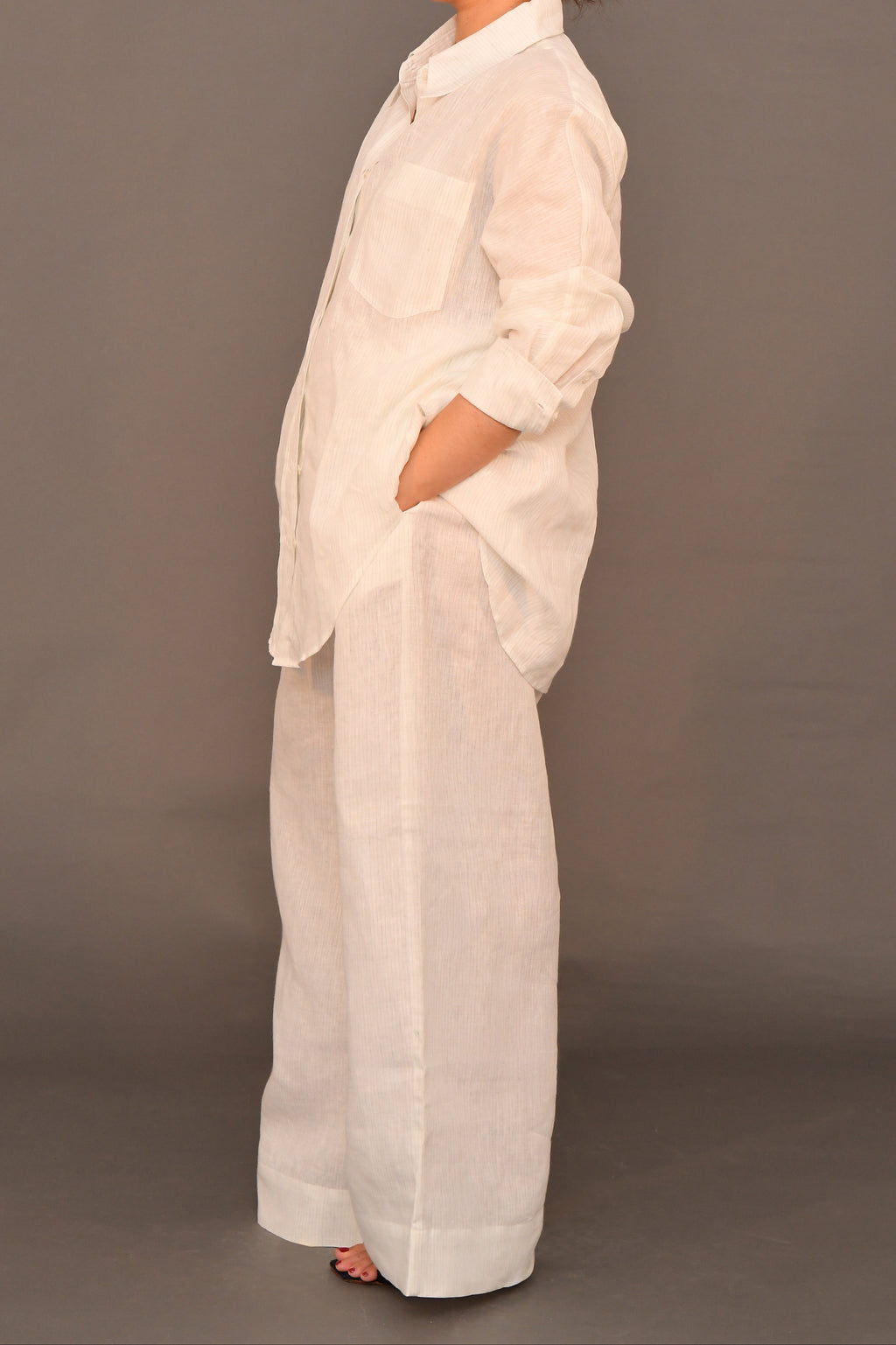 Set No.01 - White & Blue-green striped Linen