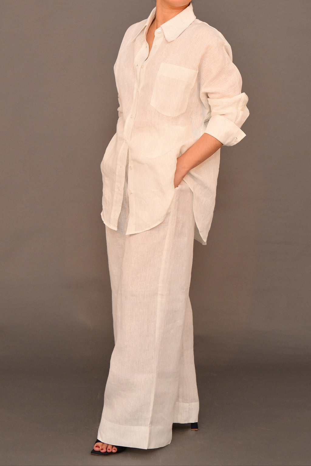 Set No.01 - White & Blue-green striped Linen