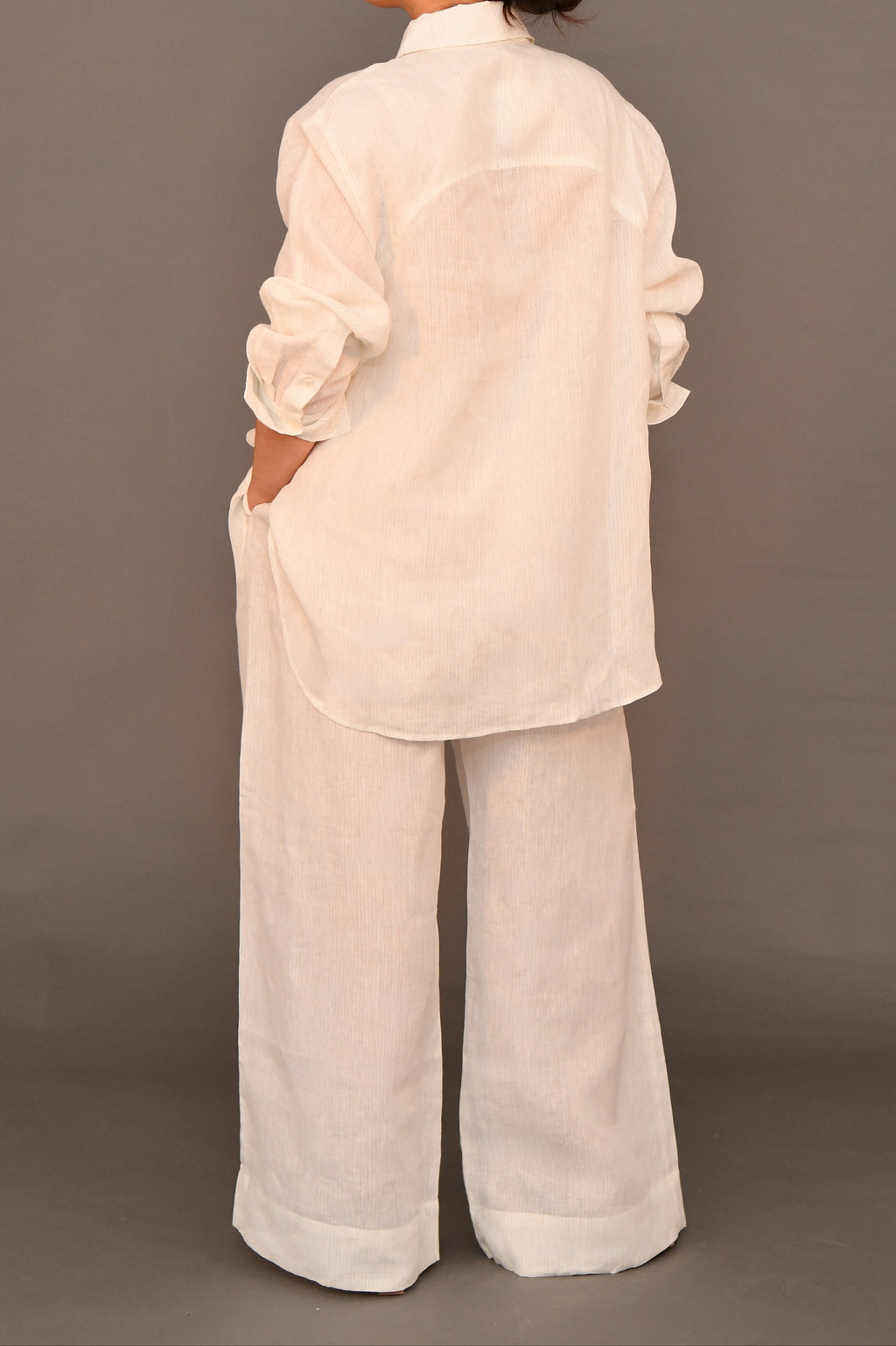 Set No.01 - White & Blue-green striped Linen