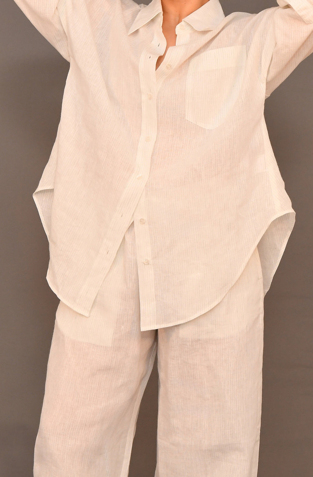 Set No.01 - White & Blue-green striped Linen