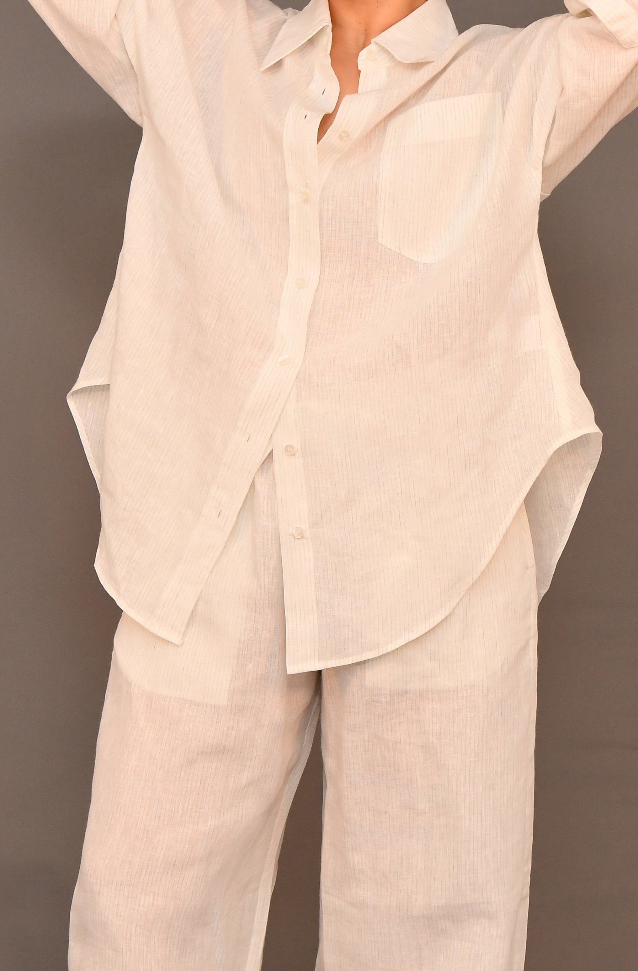 Set No.01 - White & Blue-green striped Linen