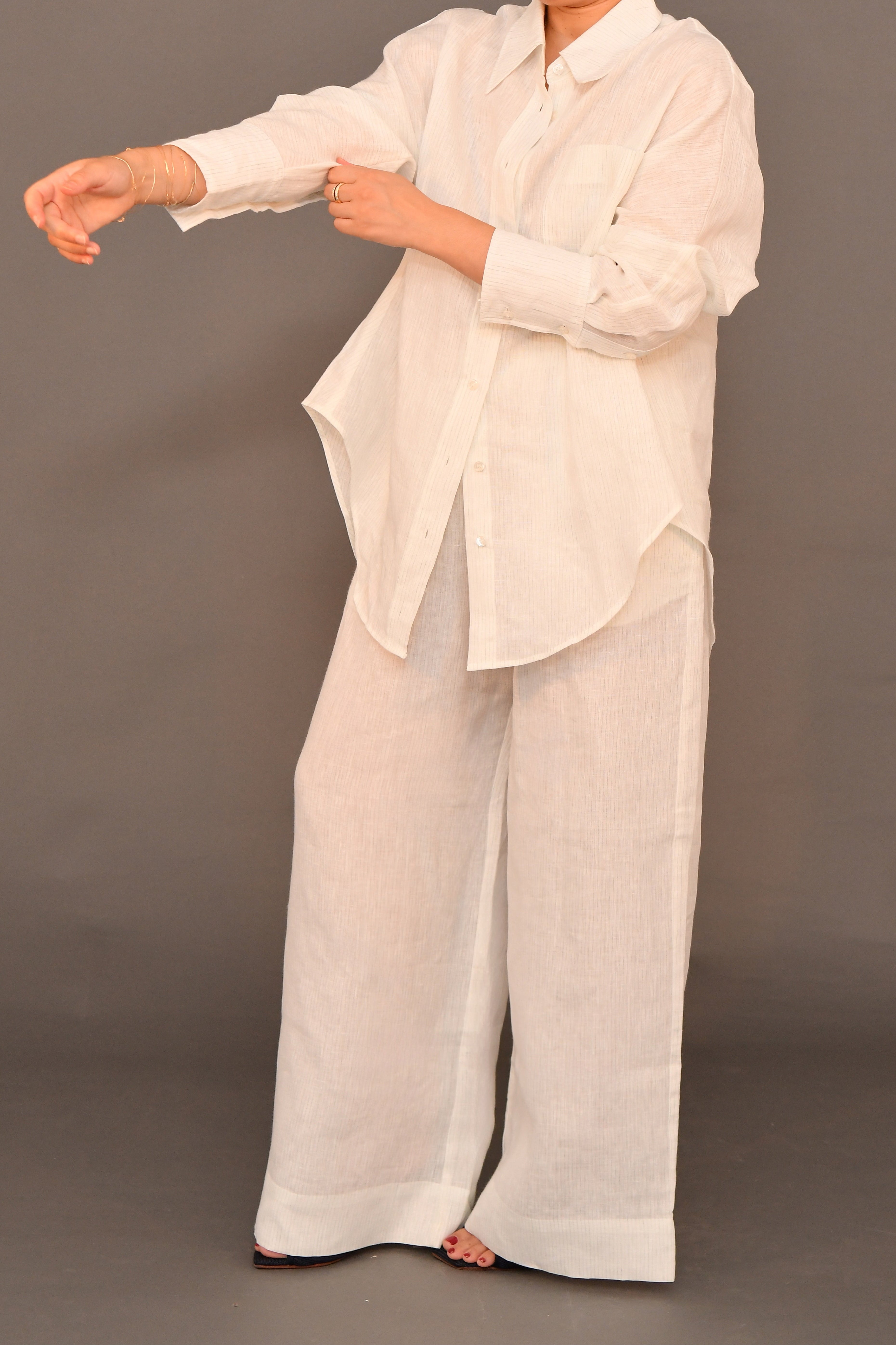 Set No.01 - White & Blue-green striped Linen